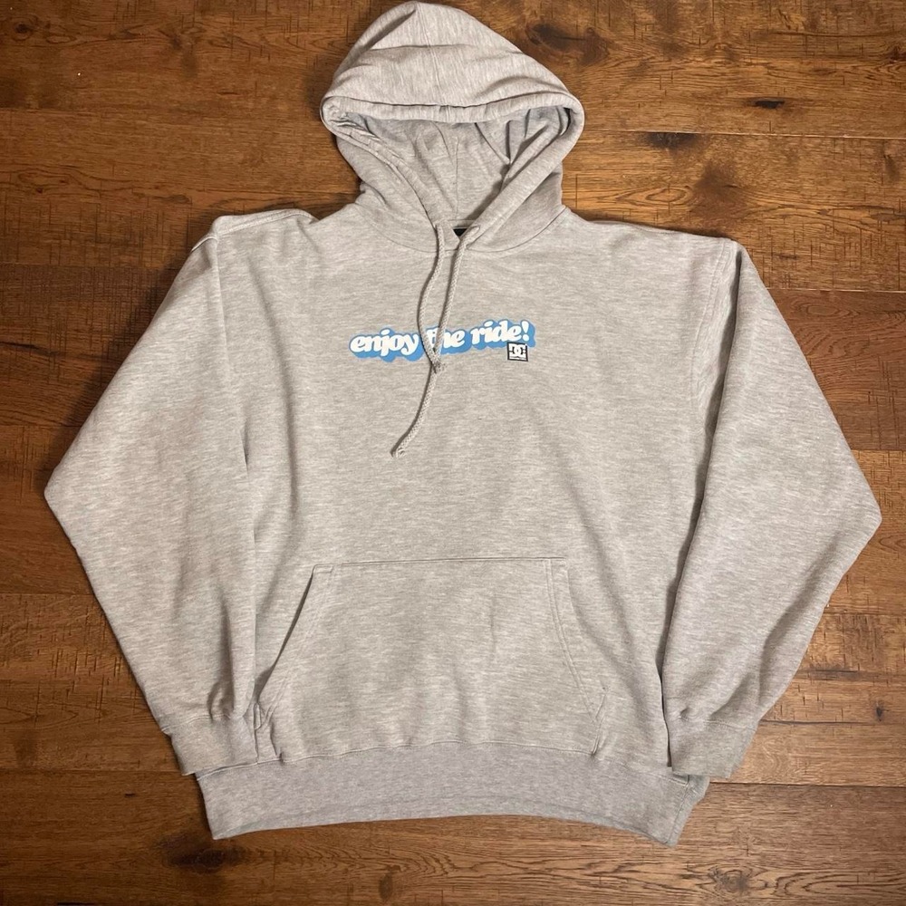 DC Shoes Hoodie Mens Large Grey Y2K Skate Grunge Enjoy The Ride Graphic Pullover